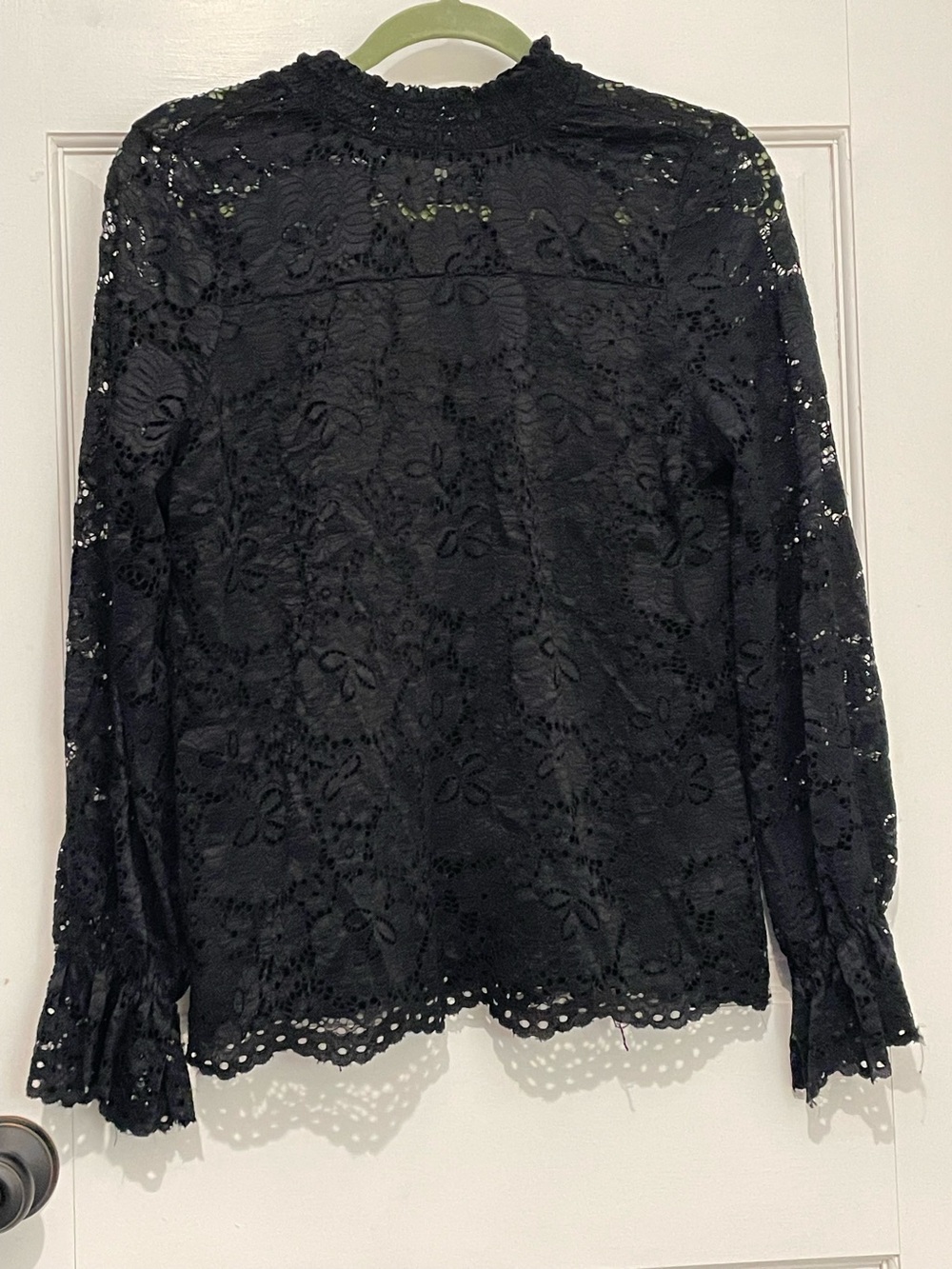 Adrianna Papell Black Lace Long-Sleeve Blouse high neck goth keyhole